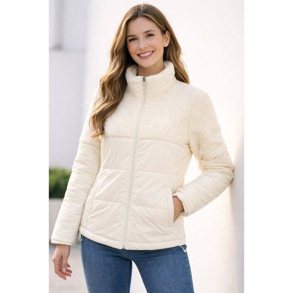 New Balance Women’s Sherpa Fleece Puffer Jacket White/Ivory NWT Full Zip MSRP $1